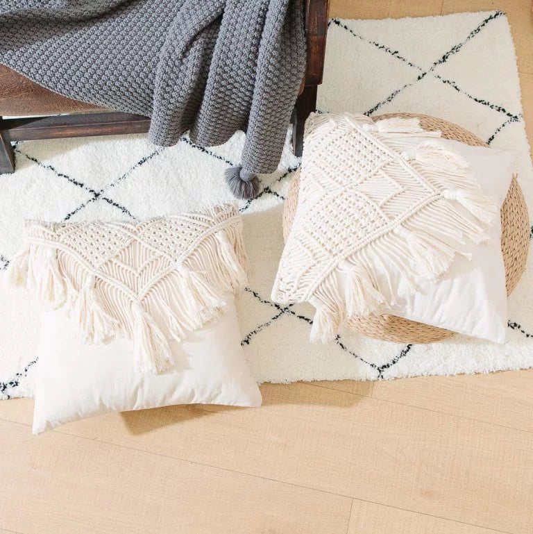 Macrame cushion cover with tassels detail — boho India