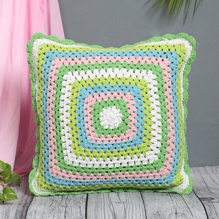Abstract cotton crochet cushion cover 16x16 — handwoven India