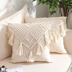 Hand-knotted bohemian macrame cushion cover with tassels — India
