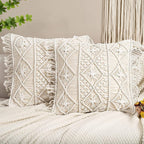 Boho diamond pattern macrame cushion cover 16x16 — handwoven India