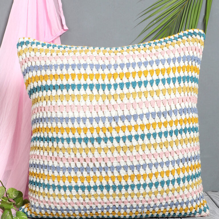 Vibrant crochet cushion cover featured — handmade Indian artisans