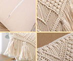 Hand-Knotted Bohemian Macrame Cushion Cover with Tassels