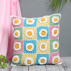 Dahlia pattern colorful crochet cushion cover 16x16 — handwoven India