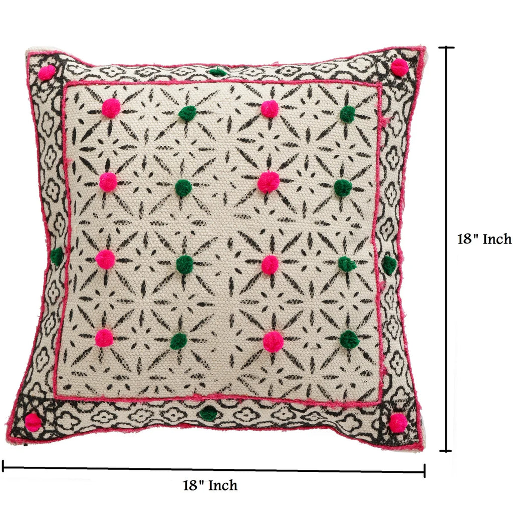 18″ Hand Block Printed Rugs Cushion Cover