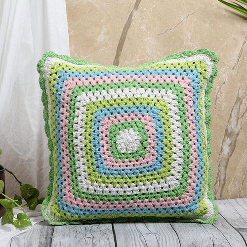 Abstract crochet cushion cover angle — handmade Indian artisans