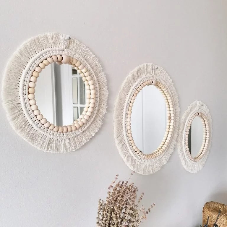 Macrame wall mirrors detail — handwoven Indian craft