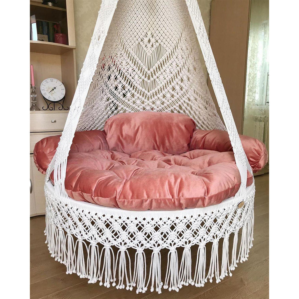 Luxurious macrame swing in living room