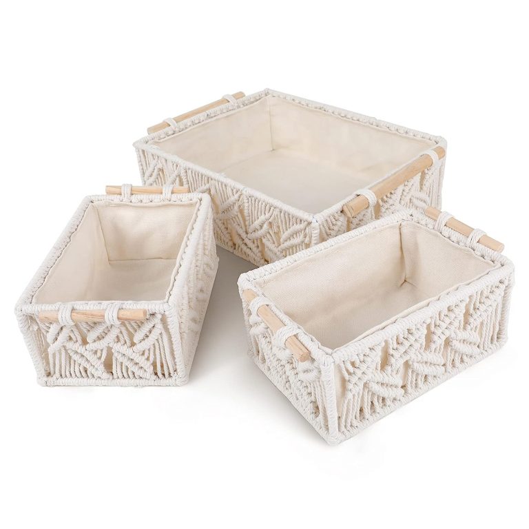 Set of 3 macrame baskets lifestyle — artisan Indian craft