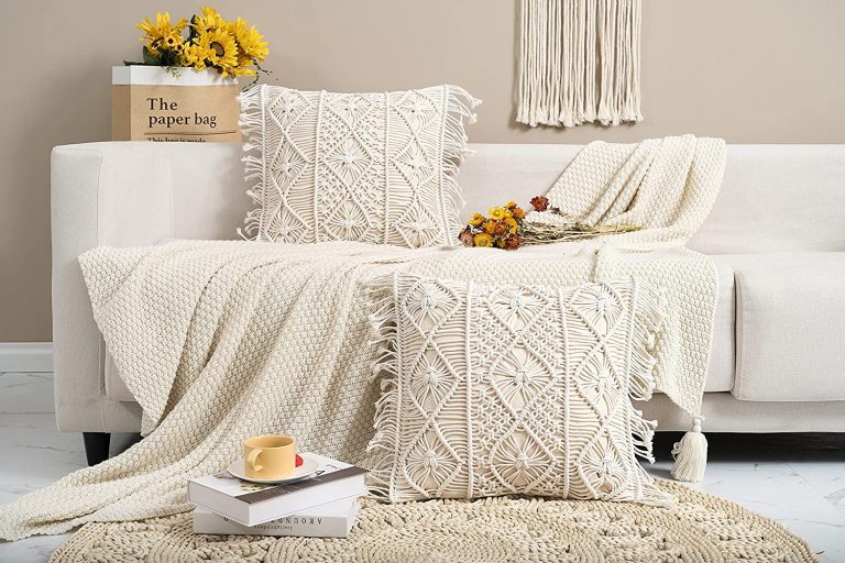 Boho Diamond Pattern Macrame Cushion Cover | Handwoven | 16"x16"