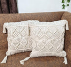 Boho macrame cushion cover room styling — handmade India