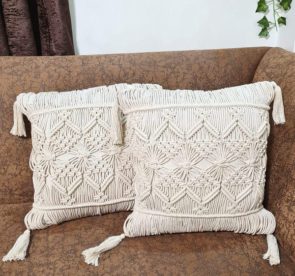 Boho macrame cushion cover room styling — handmade India