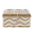 Off-white macrame storage hamper box front view
