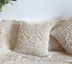 Boho throw macrame pillow cover 16x16 — handwoven India
