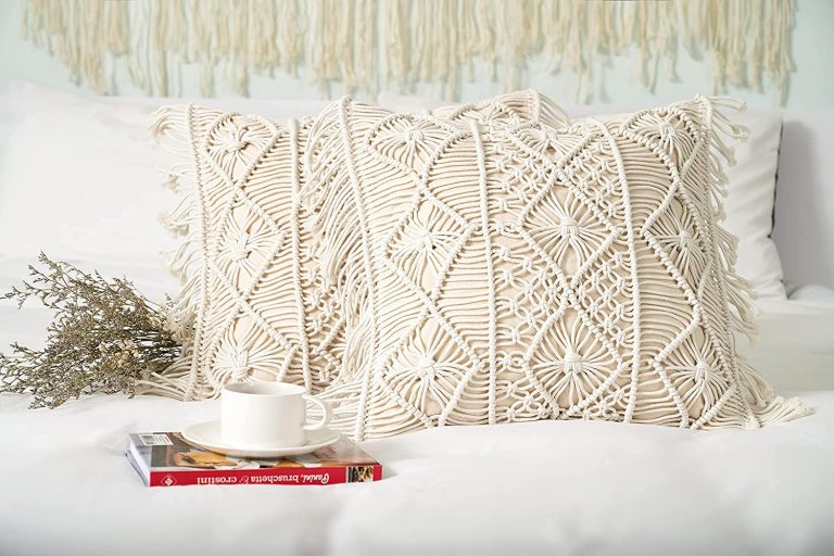 Diamond macrame cushion cover side — artisan Indian craft