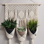 Macrame plant hanger 3 pots detail — handwoven artisan India