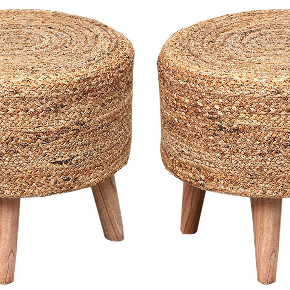 Pair of brown jute ottoman chairs set of two