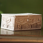 Leaf pattern macrame tissue box cover side — handwoven India