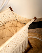 Handmade macrame wooden baby cradle with cushion