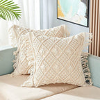 Hand knotted boho macrame cushion cover abstract pattern — India