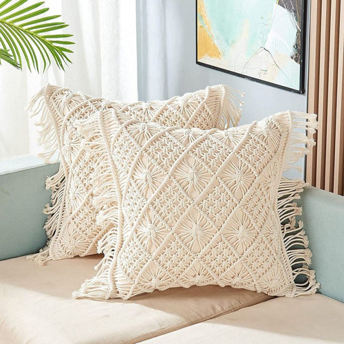 Hand knotted boho macrame cushion cover abstract pattern — India