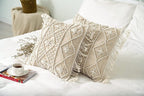 Diamond macrame cushion cover detail — handwoven India