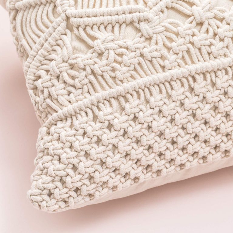 Boho macrame pillow cover angle — handwoven India
