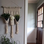 Macrame plant hanger 3 pots angle — handwoven India