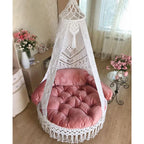 Luxurious macrame swing closeup