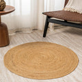 Natural round jute rug lifestyle — handwoven eco-friendly India