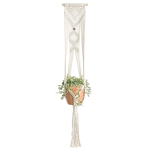 Macrame plant hanger 39 inch lifestyle — handwoven India