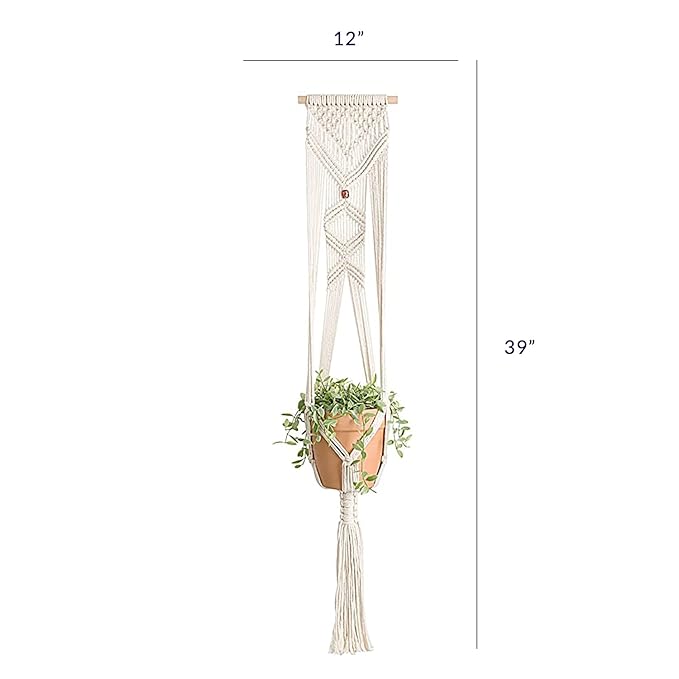 Macrame Cotton Rope Flower Plant Basket Hanger Pot Holder | 39 inches | Beige