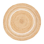 Brown and white round jute rug side angle — handwoven India