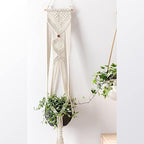 Macrame cotton rope plant hanger 39 inches beige — handwoven India