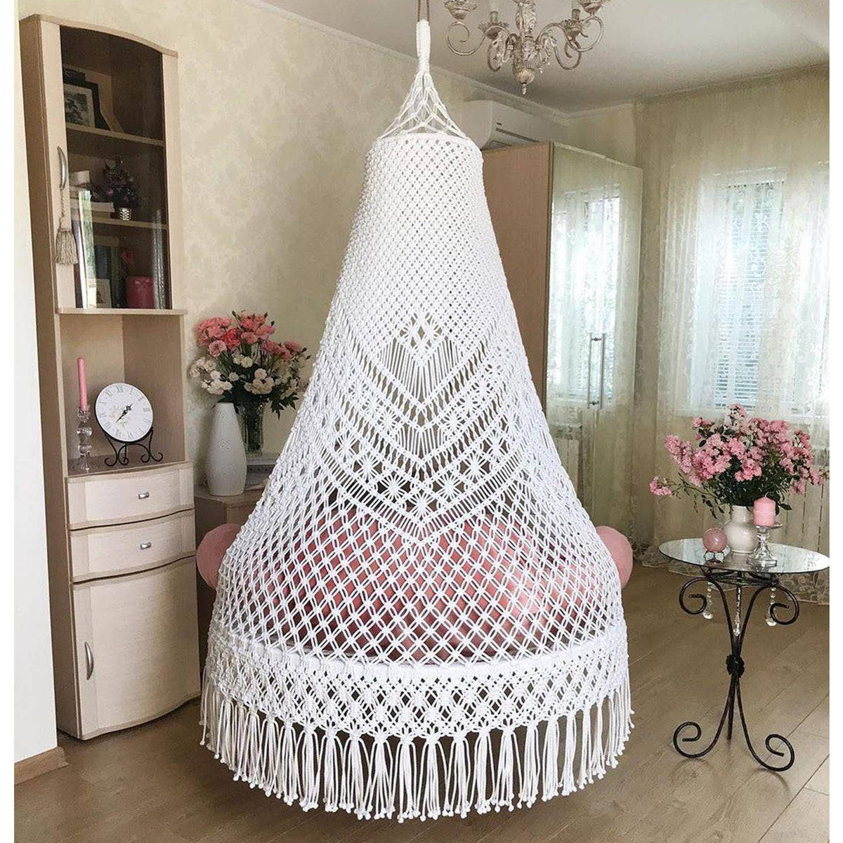 Luxurious macrame swing hanging