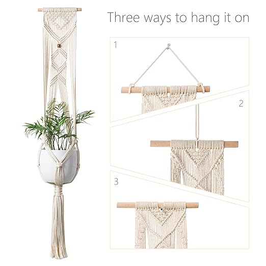 Macrame Cotton Rope Flower Plant Basket Hanger Pot Holder | 39 inches | Beige