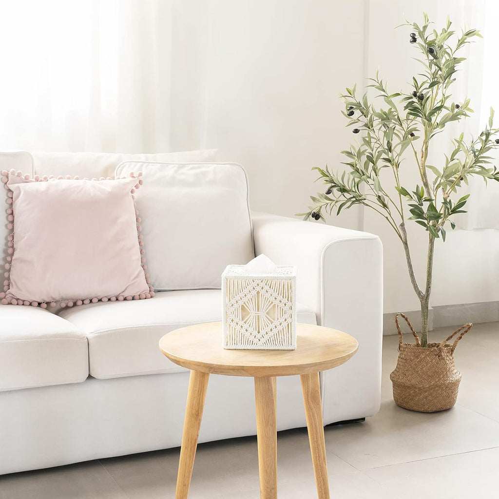 Macrame tissue box cover angle — handcrafted India