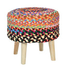 Multi color jute ottoman chair in a living room setting