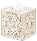 Macrame tissue box cover white background — handmade boho decor