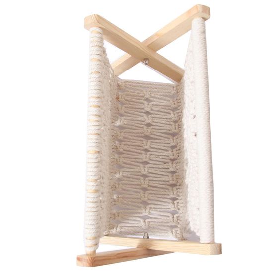 Wooden macrame book holder lifestyle — boho decor artisan India