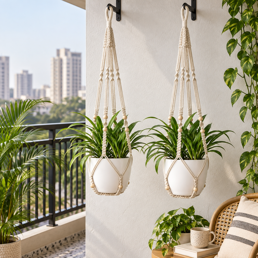 Cotton Rope Hanging Planters, Set of 2 | Handmade Boho Plant Hangers