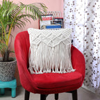 Off-white hand-knotted macrame chair cushion cover