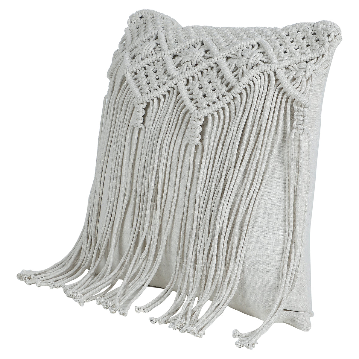 Off-white macrame cushion cover detail view