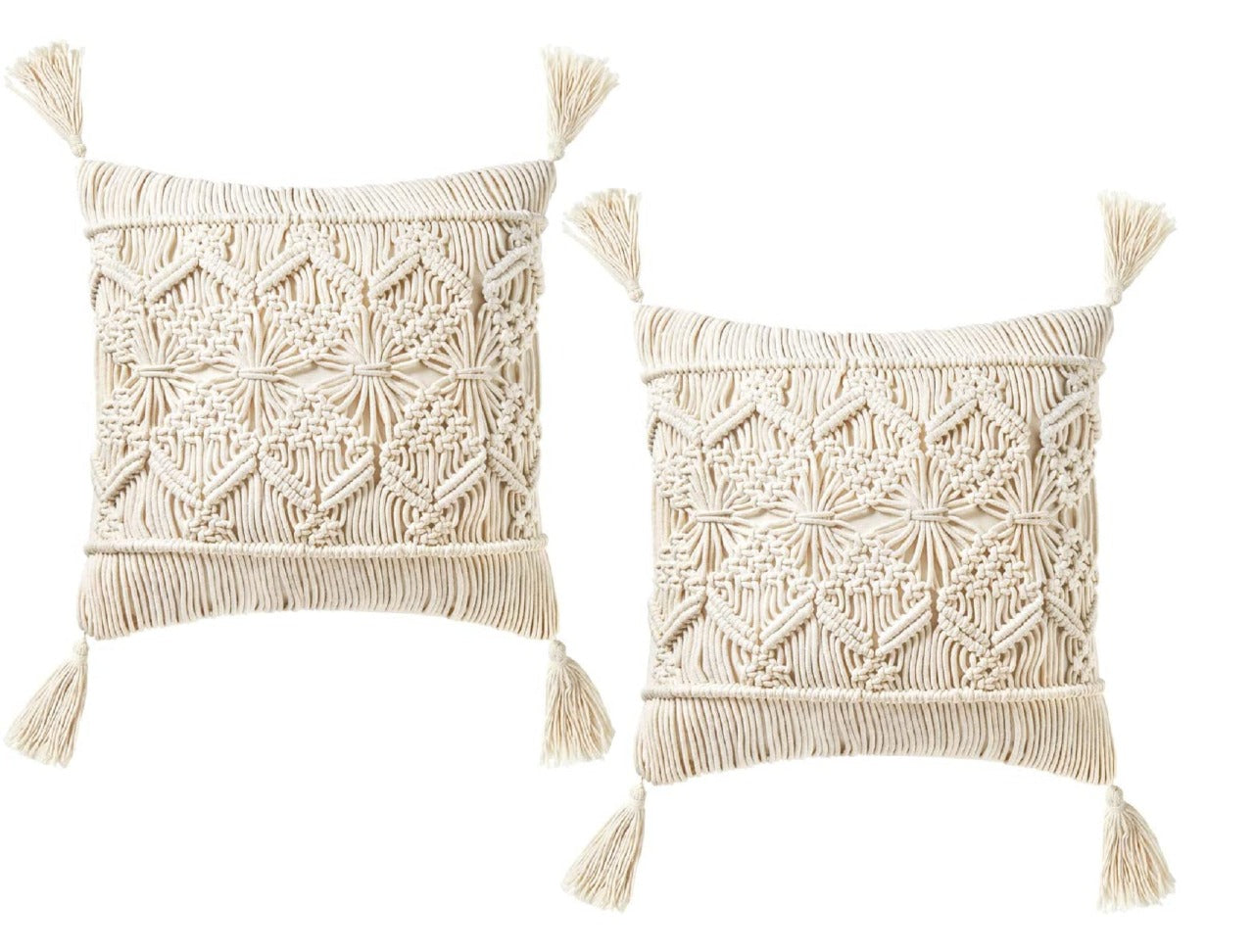 Boho Macrame Cushion Covers with Tassels | Handwoven | 16"x16"