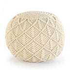 Macrame floor pouf used as floor seating