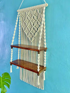 2-Tier Macrame Wall Shelf in Butterfly Pattern