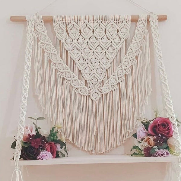 Handmade Macrame Wall Hanging Shelf Planter, Net Design