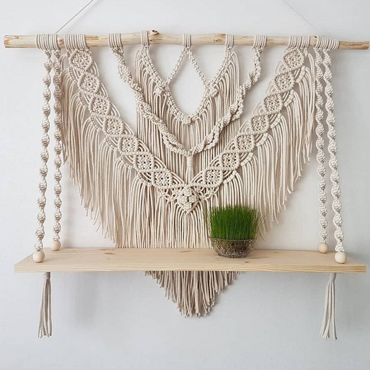 Boho Macrame Wall Hanging Shelf in Triangle Shape