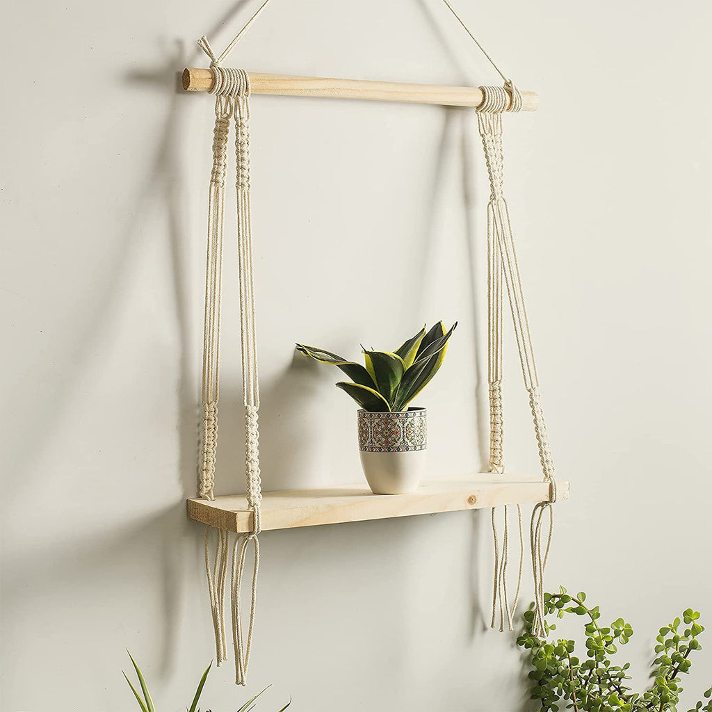 Macrame Boho Decor Wall Hanging Shelf, 12x5 In