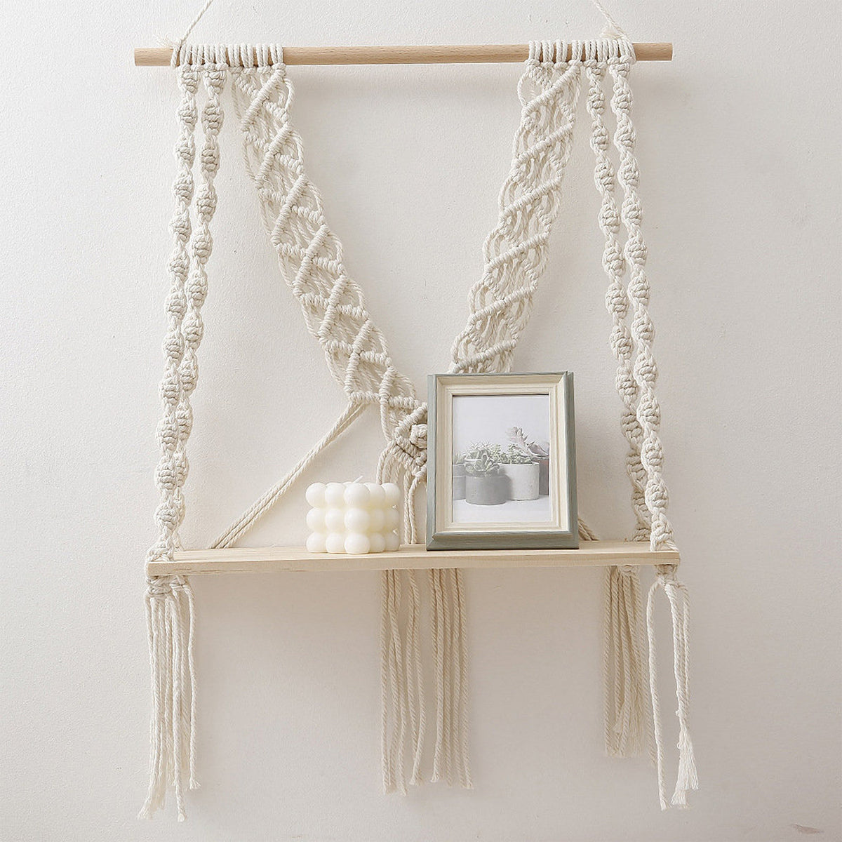 Macrame Boho Decor Wall Hanging Shelf, 12x5 In
