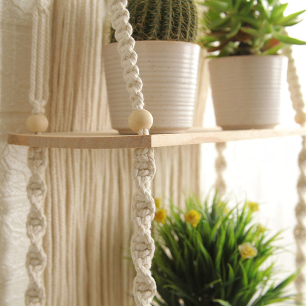 Handmade Macrame Wall Hanging 2-Tier Shelf Planter